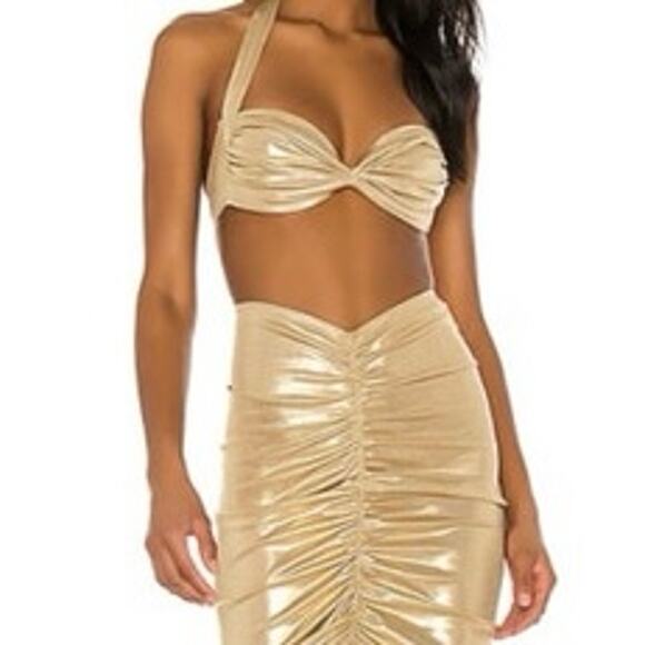 Vintage Norma Kamali Gold Ruched ensemble matching set size XS simply stunning - Picture 7 of 13